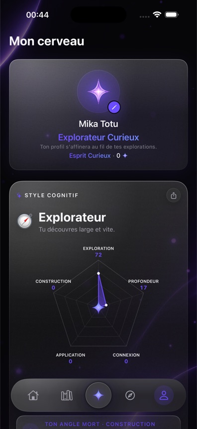 Profil cognitif : radar exploration, profondeur, application